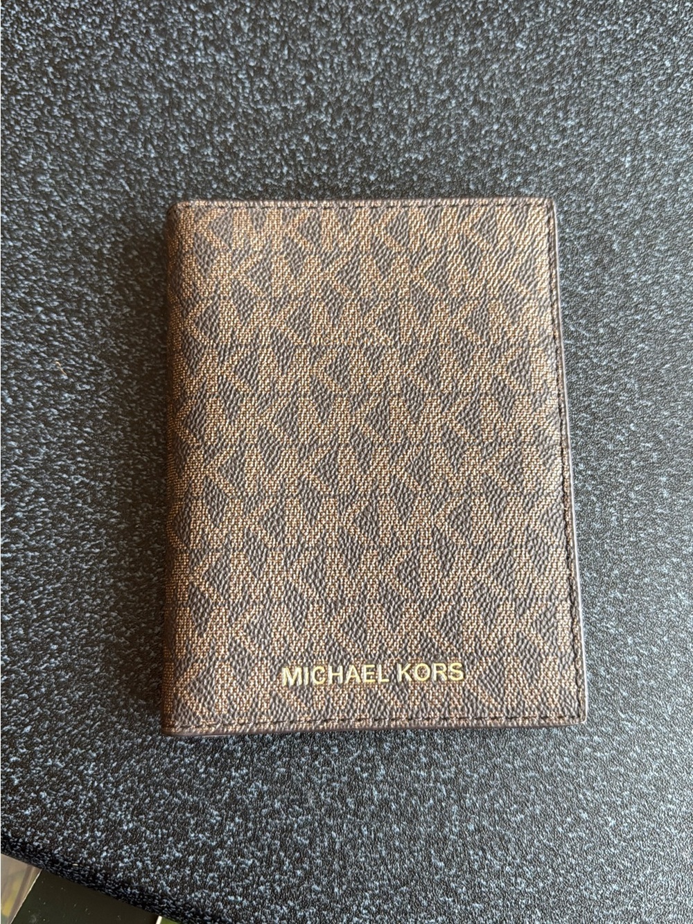 Michael Kors Brown Logo Passport Cover with Gold Lettering